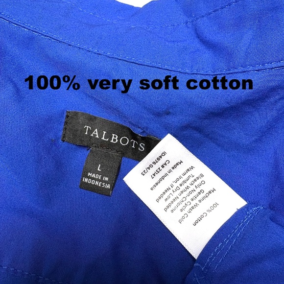 blouse TALBOTS M/L Yves Klein blue cotton button up collar long tunic - Picture 5 of 8